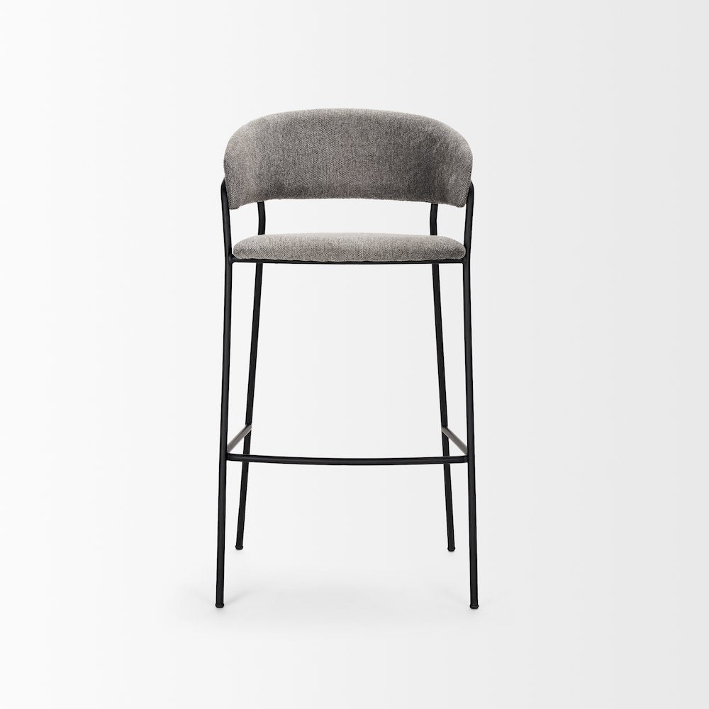 Bar Stool Gray Fabric & Matte Black Metal
