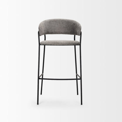 Bar Stool Gray Fabric & Matte Black Metal