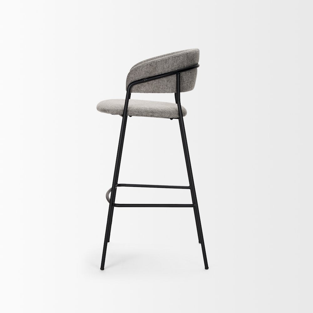 Bar Stool Gray Fabric & Matte Black Metal