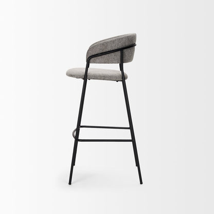 Bar Stool Gray Fabric & Matte Black Metal
