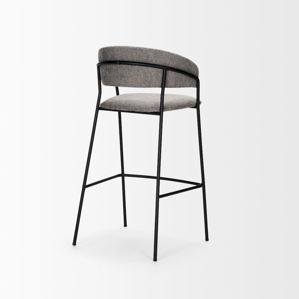Bar Stool Gray Fabric & Matte Black Metal