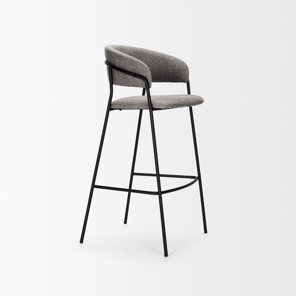 Bar Stool Gray Fabric & Matte Black Metal