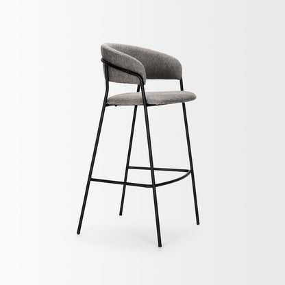 Bar Stool Gray Fabric & Matte Black Metal