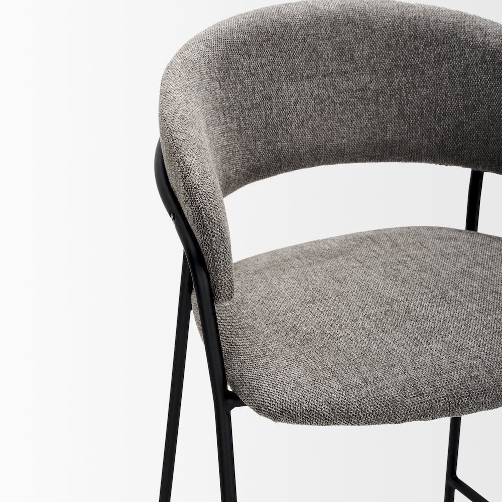 Bar Stool Gray Fabric & Matte Black Metal