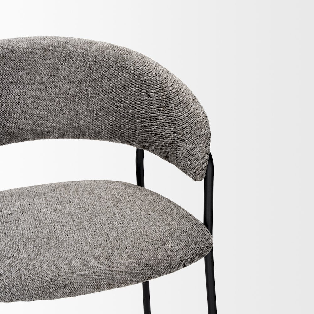 Bar Stool Gray Fabric & Matte Black Metal