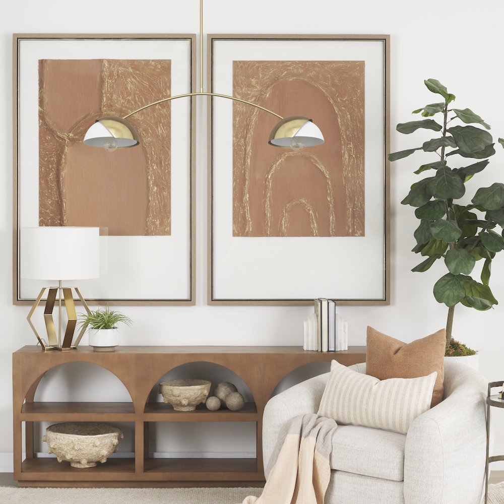 Brushed Brass White Metal Shades 2-Light Chandelier