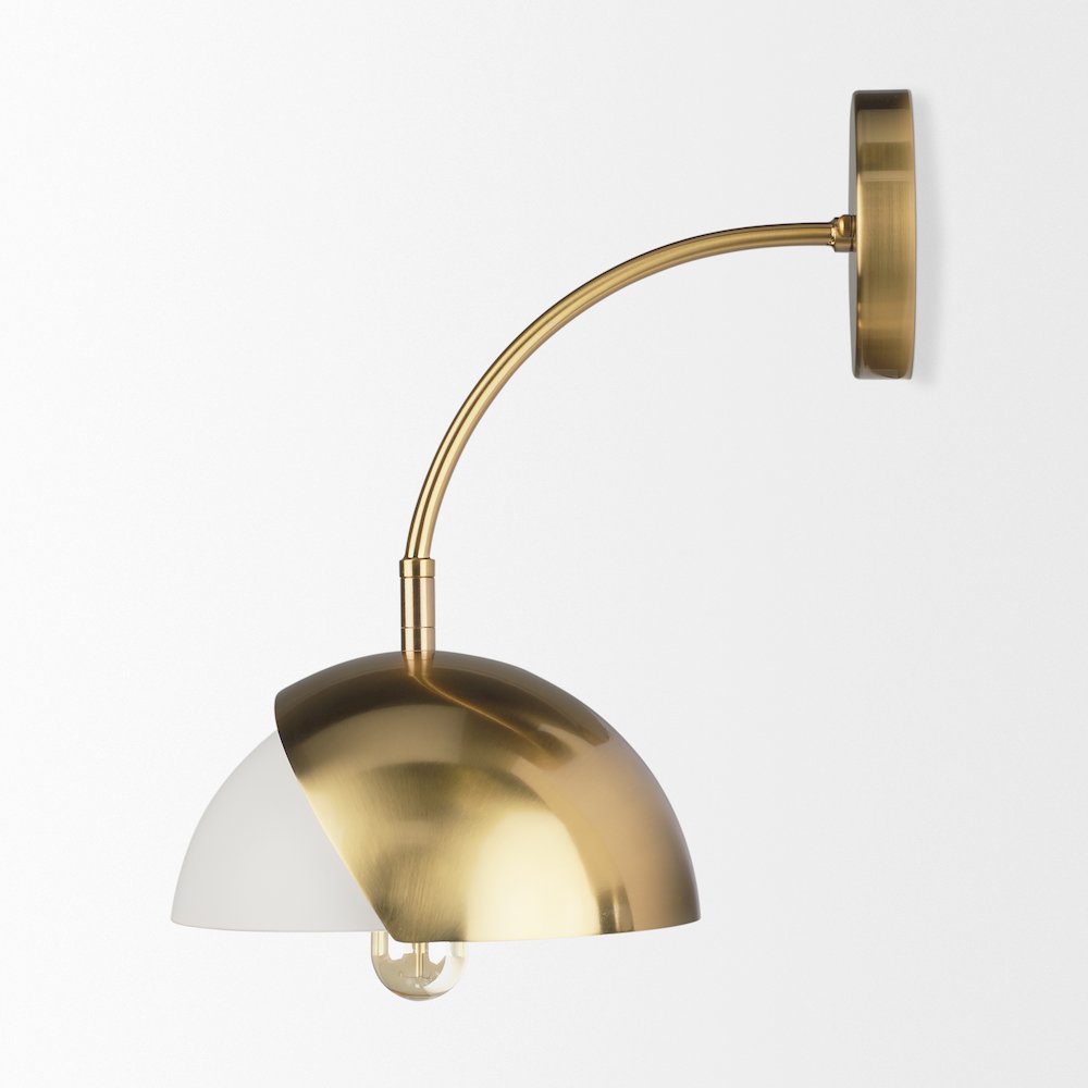 Cybill Brushed Brass White Metal Shade 1-Light Wall Sconce