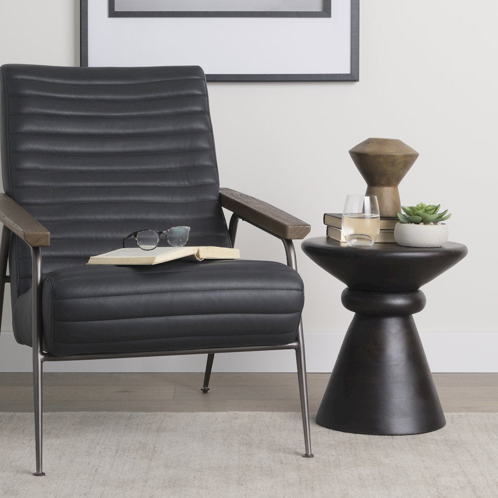 Dark Brown Wood Pedestal Accent Table