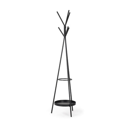 Matte Black Metal Two Metal Shelves Coat Rack