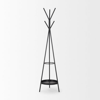 Matte Black Metal Two Metal Shelves Coat Rack