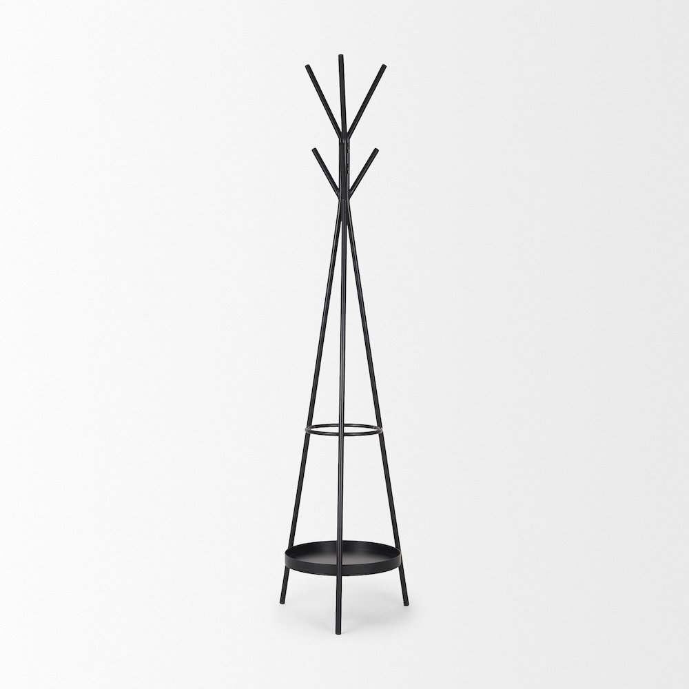 Matte Black Metal Two Metal Shelves Coat Rack