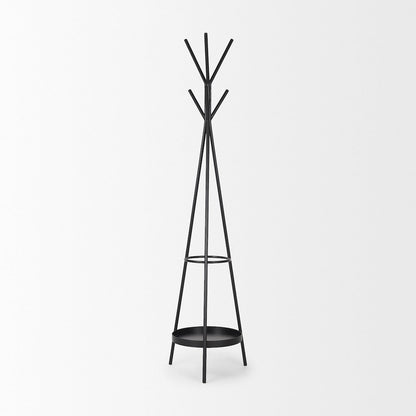 Matte Black Metal Two Metal Shelves Coat Rack