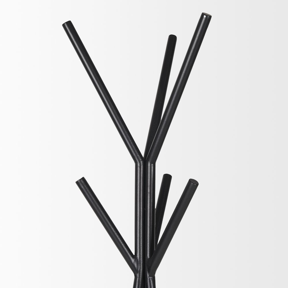 Matte Black Metal Two Metal Shelves Coat Rack