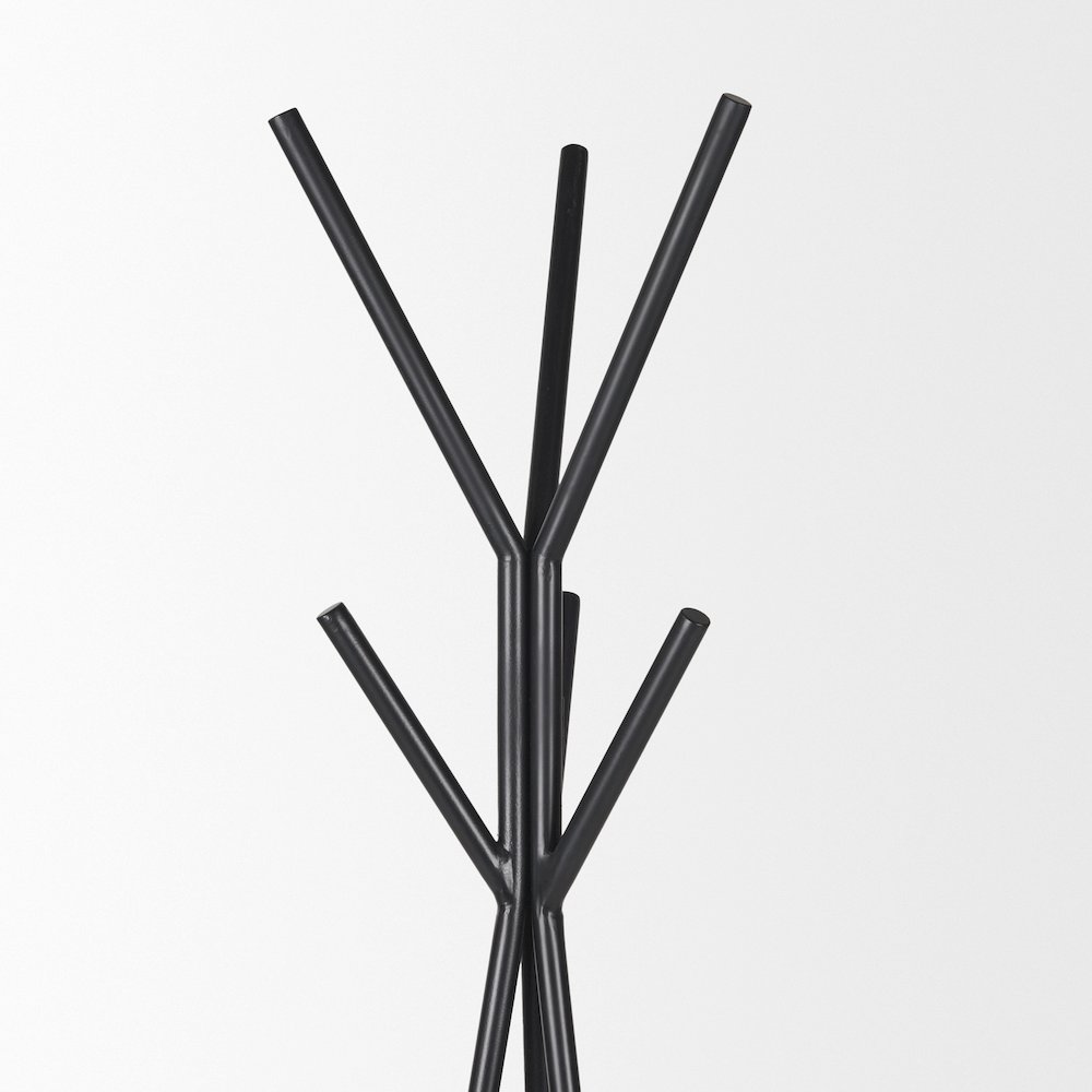 Matte Black Metal Two Wood Shelves Coat Rack