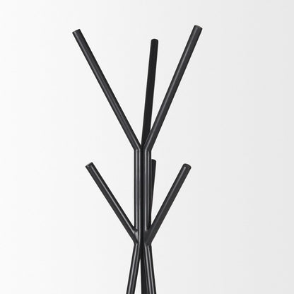 Matte Black Metal Two Wood Shelves Coat Rack