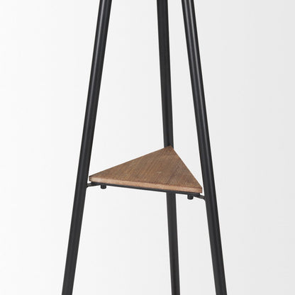 Matte Black Metal Two Wood Shelves Coat Rack