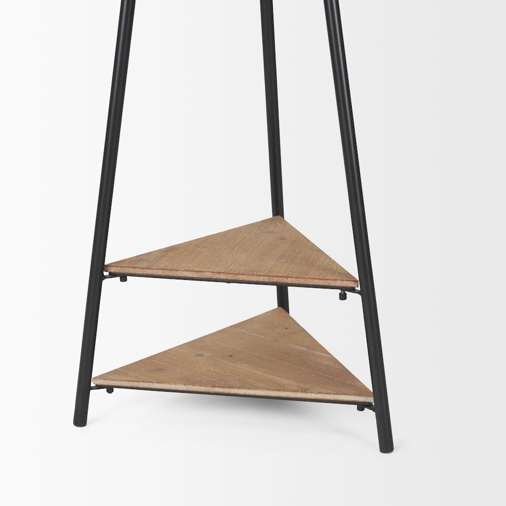 Matte Black Metal Two Wood Shelves Coat Rack