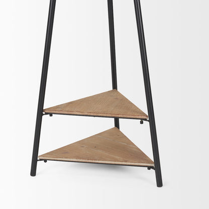 Matte Black Metal Two Wood Shelves Coat Rack