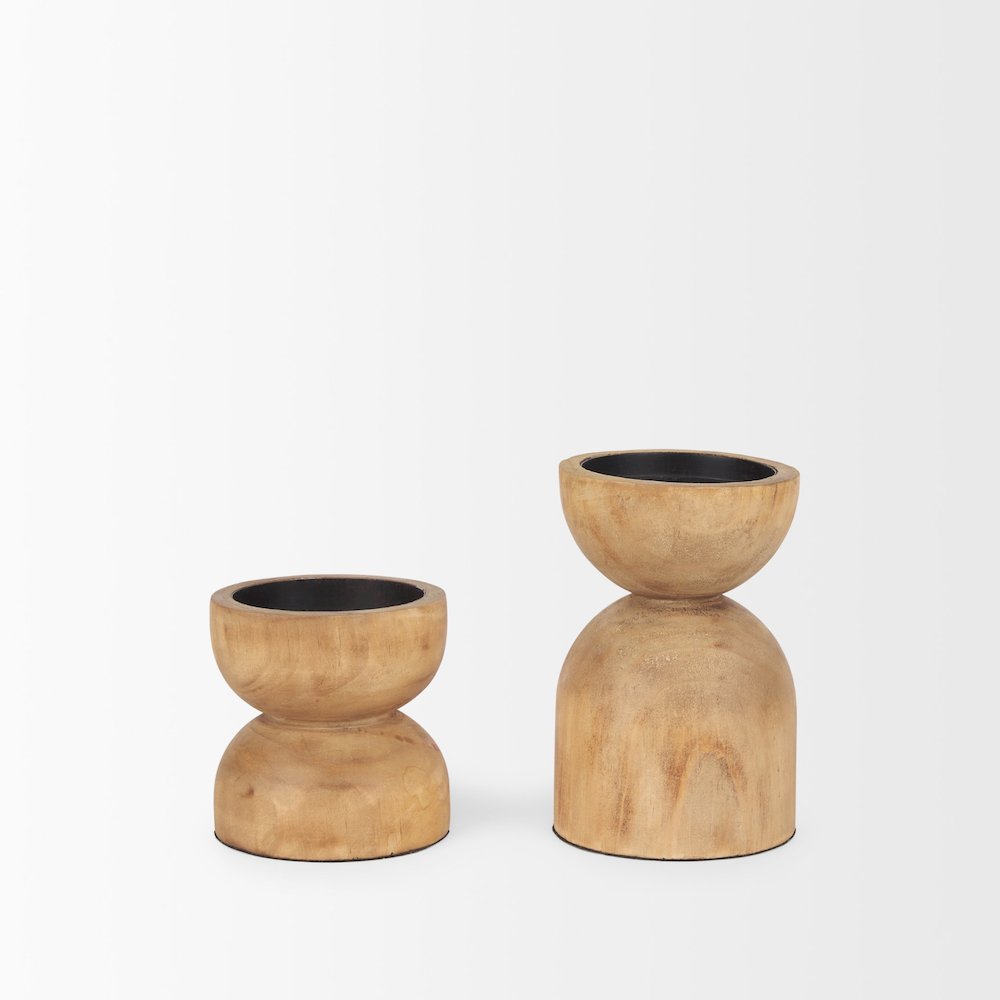 Aleena Wooden Candle Holder (Set of 2)