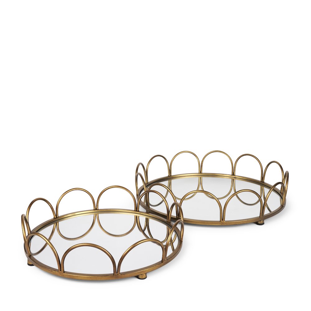Lenore Round Metal/Mirror Tray Gold (Set of 2)