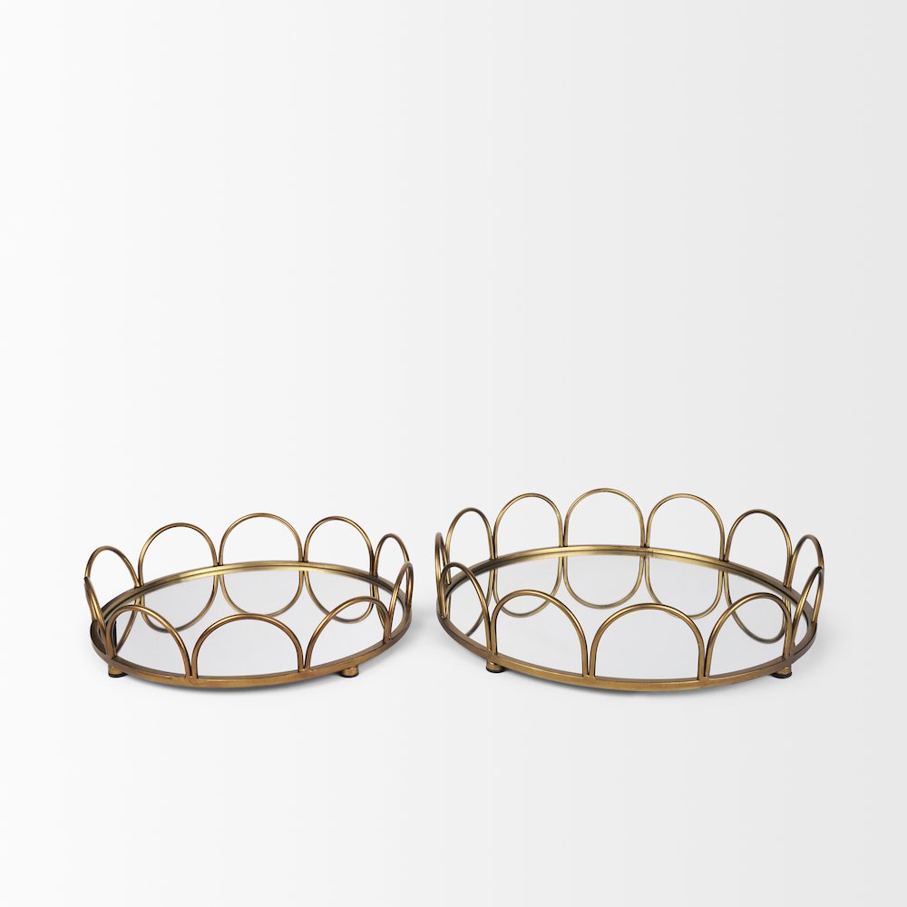 Lenore Round Metal/Mirror Tray Gold (Set of 2)