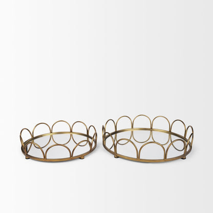 Lenore Round Metal/Mirror Tray Gold (Set of 2)