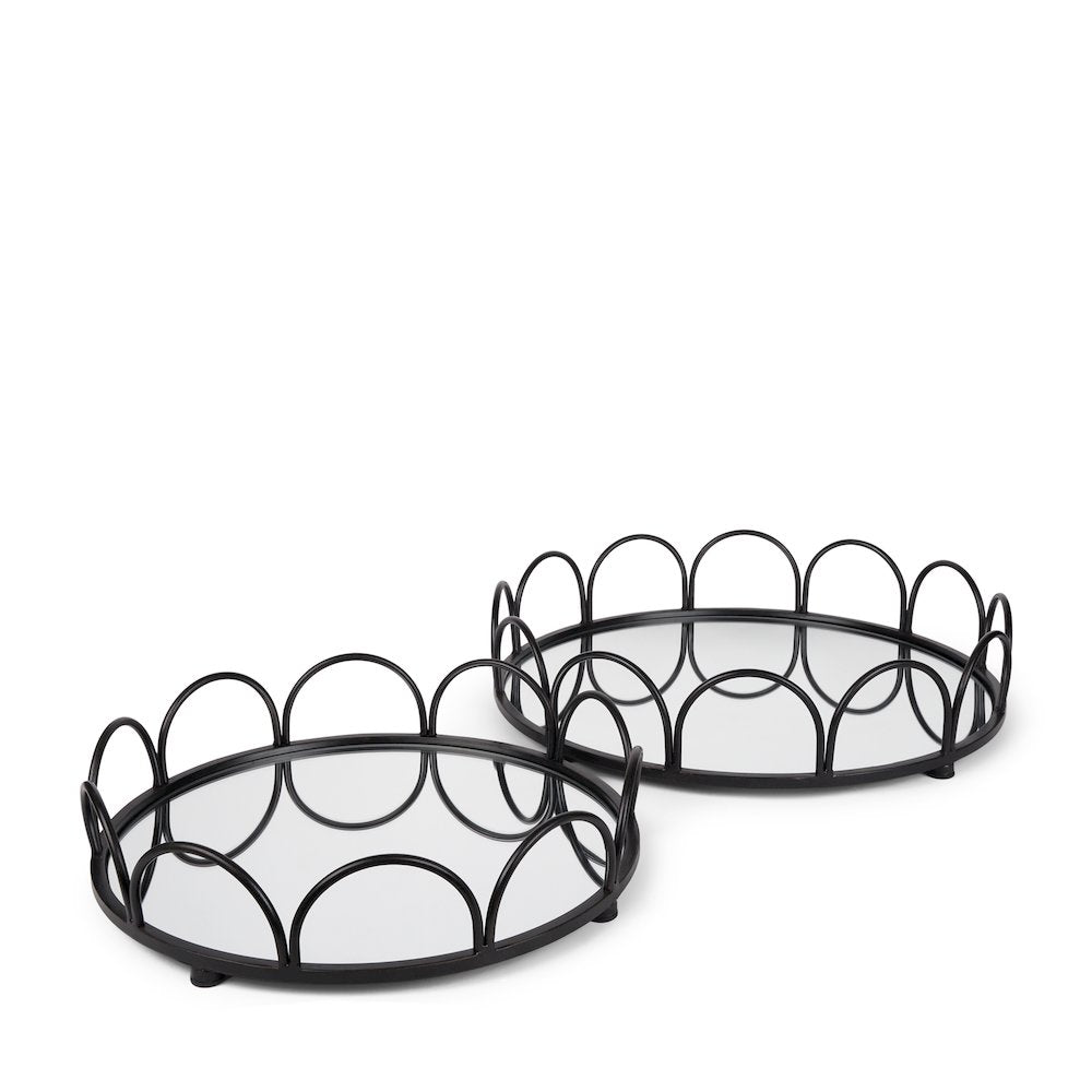 Lenore Round Metal/Mirror Tray Black (Set of 2)