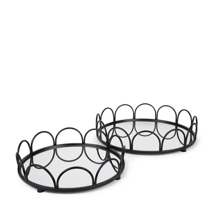 Lenore Round Metal/Mirror Tray Black (Set of 2)