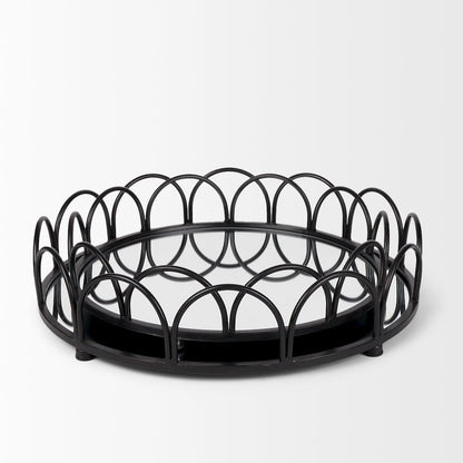 Lenore Round Metal/Mirror Tray Black (Set of 2)