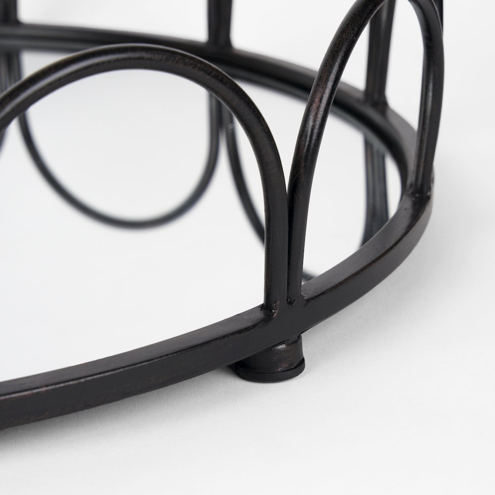 Lenore Round Metal/Mirror Tray Black (Set of 2)