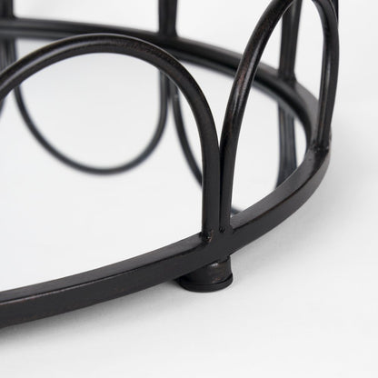 Lenore Round Metal/Mirror Tray Black (Set of 2)
