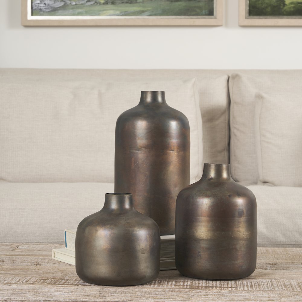 Daya Tall Antiqued Gold Metal Vase