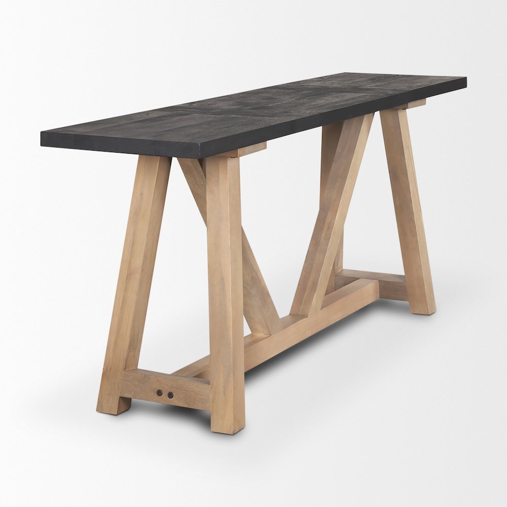 Two-Toned Black And Brown Wood Angular Leg Console Table