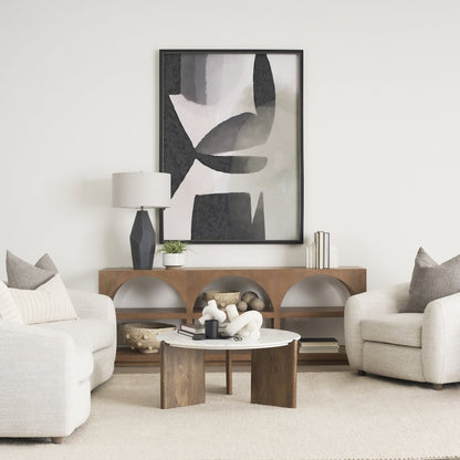 Dark Brown Wood White Marble Coffee Table