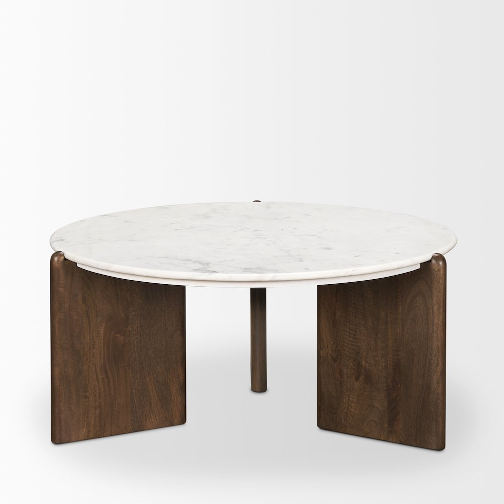Dark Brown Wood White Marble Coffee Table