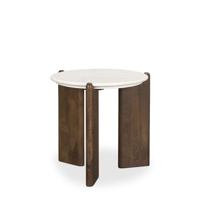 Rumer Dark Brown Wood White Marble Side Table