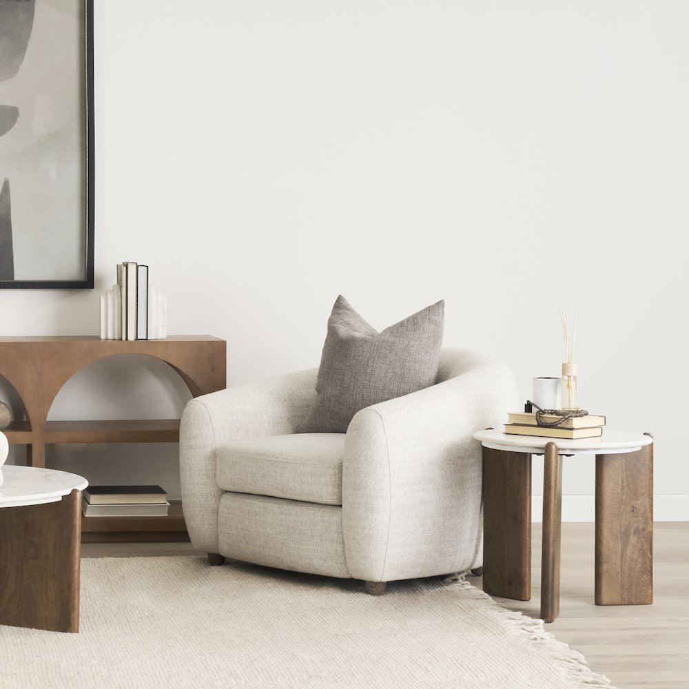 Rumer Dark Brown Wood White Marble Side Table