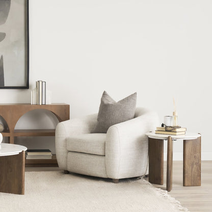 Rumer Dark Brown Wood White Marble Side Table