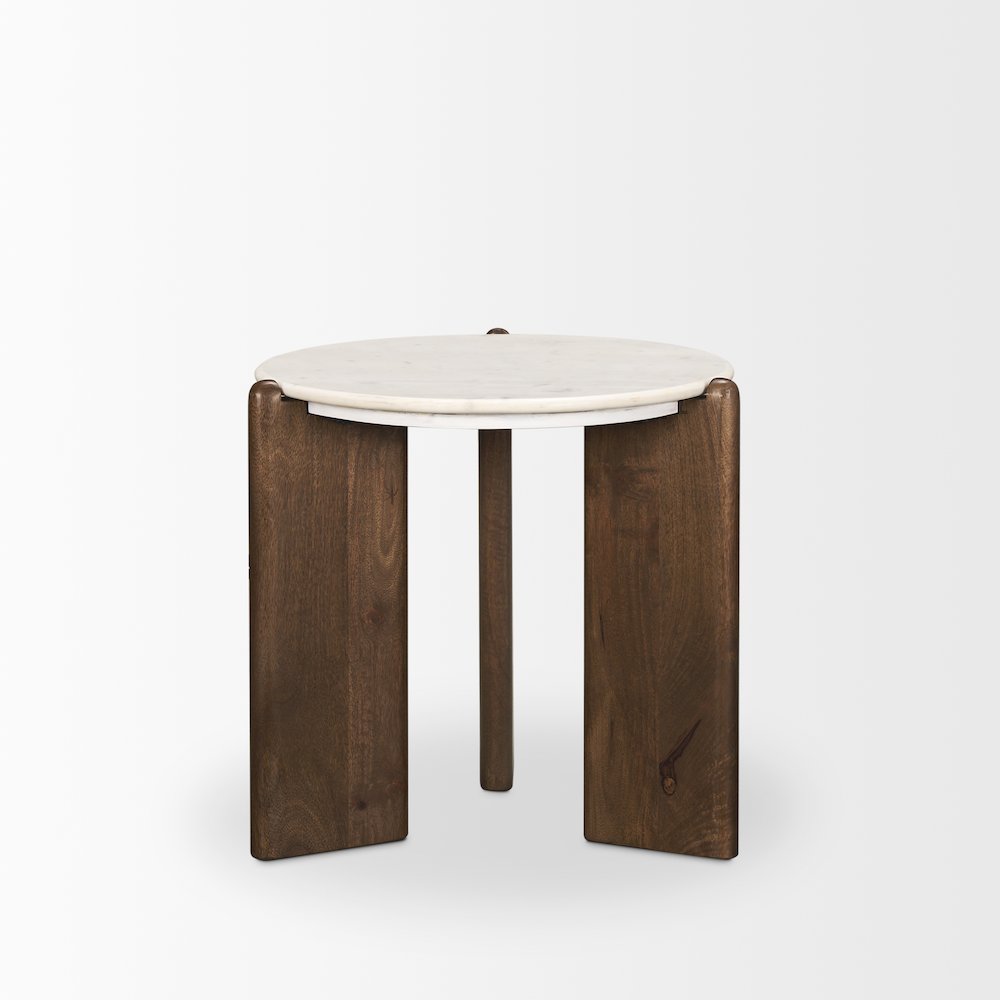 Rumer Dark Brown Wood White Marble Side Table