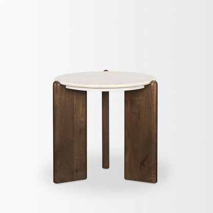 Rumer Dark Brown Wood White Marble Side Table