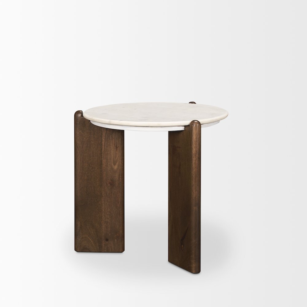 Rumer Dark Brown Wood White Marble Side Table