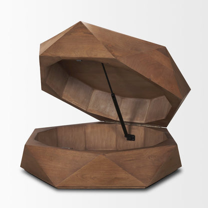 Hexagonal Hinged Solid Wood Top And Base Coffee Table