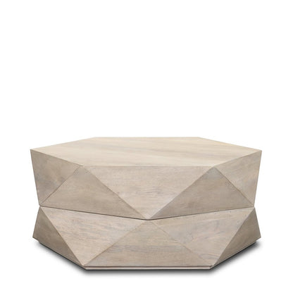 Hexagonal Hinged Solid Wood Top And Base Coffee Table