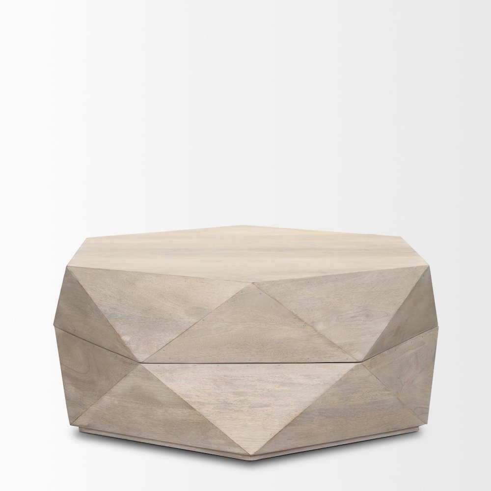 Hexagonal Hinged Solid Wood Top And Base Coffee Table