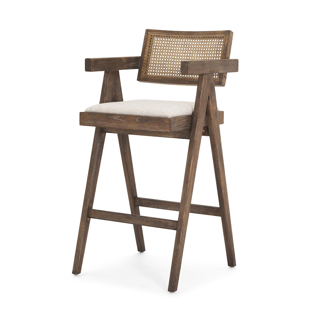 Medium Brown Wood Cane Bar Stool