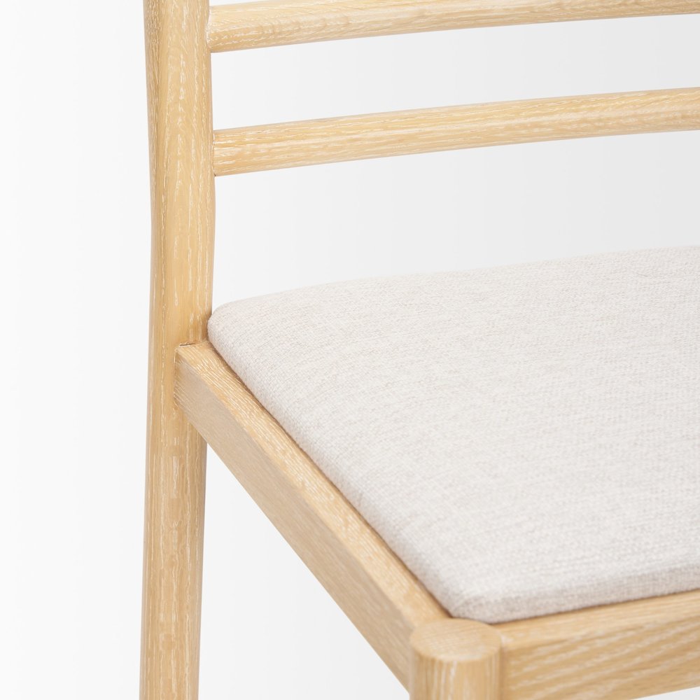Counter Stool Light Brown Wood Frame And Beige Upholstered Seat