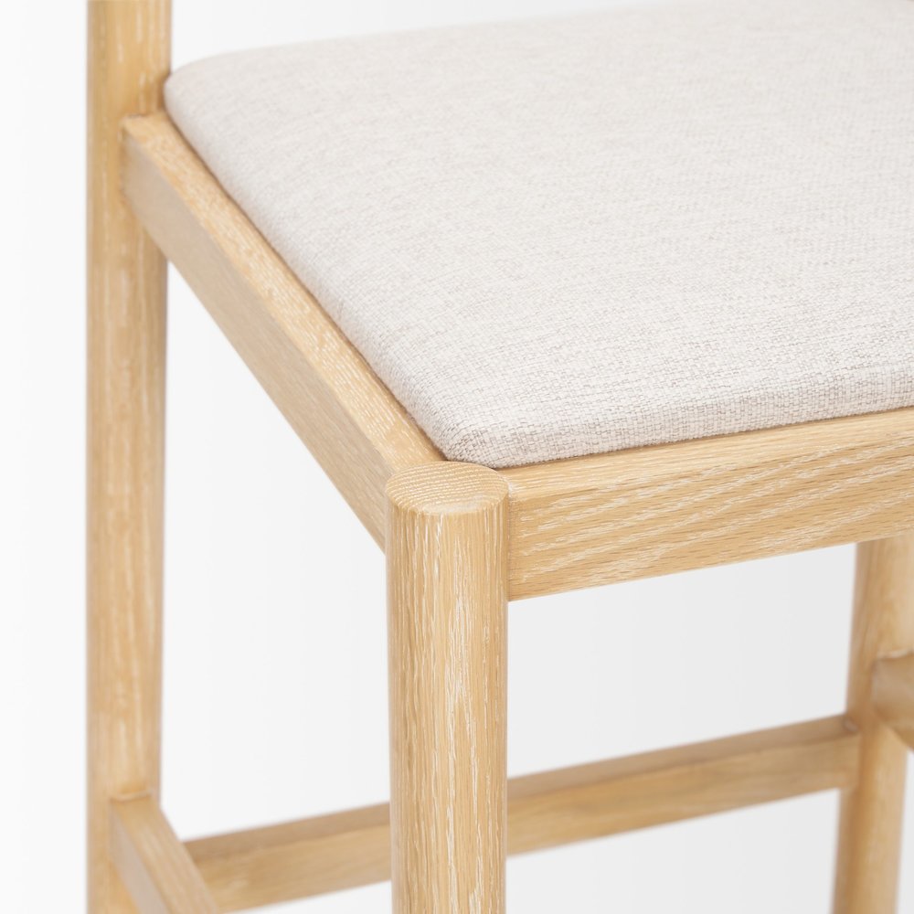 Counter Stool Light Brown Wood Frame And Beige Upholstered Seat