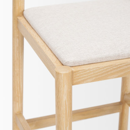 Counter Stool Light Brown Wood Frame And Beige Upholstered Seat