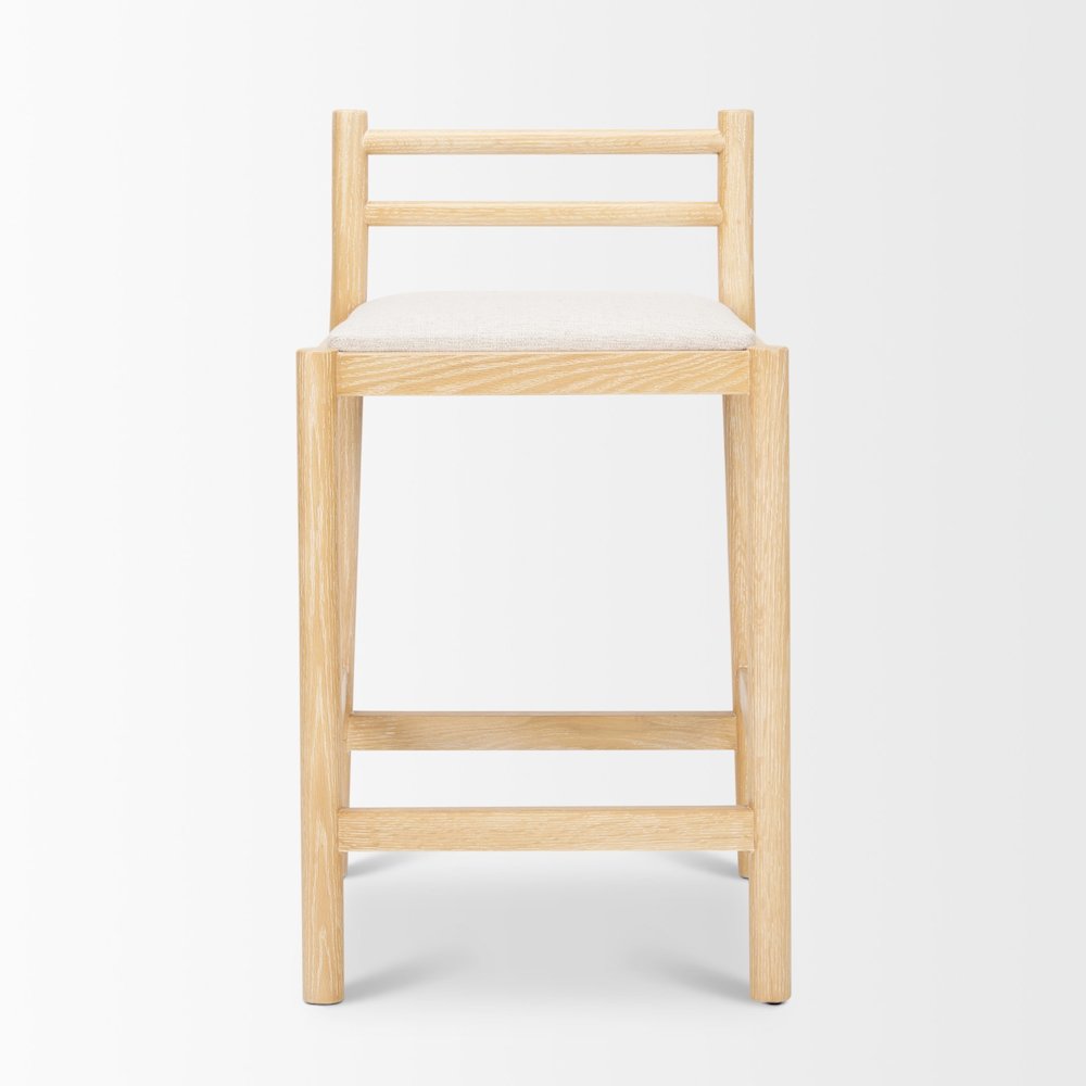 Counter Stool Light Brown Wood Frame And Beige Upholstered Seat