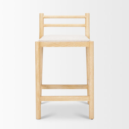 Counter Stool Light Brown Wood Frame And Beige Upholstered Seat